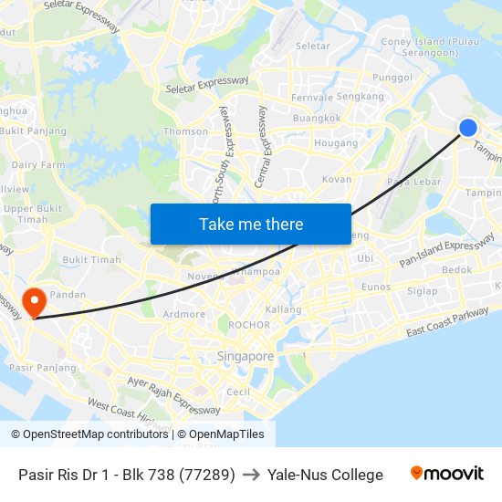 Pasir Ris Dr 1 - Blk 738 (77289) to Yale-Nus College map