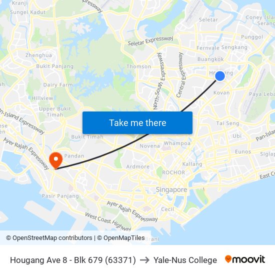 Hougang Ave 8 - Blk 679 (63371) to Yale-Nus College map