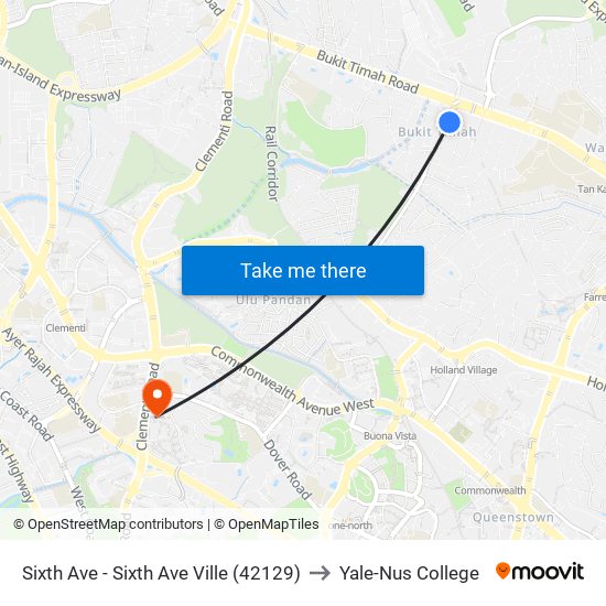 Sixth Ave - Sixth Ave Ville (42129) to Yale-Nus College map