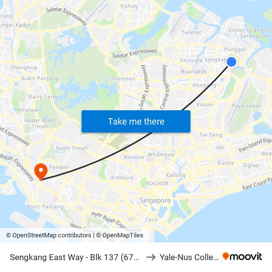 Sengkang East Way - Blk 137 (67129) to Yale-Nus College map