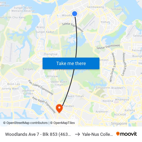 Woodlands Ave 7 - Blk 853 (46391) to Yale-Nus College map