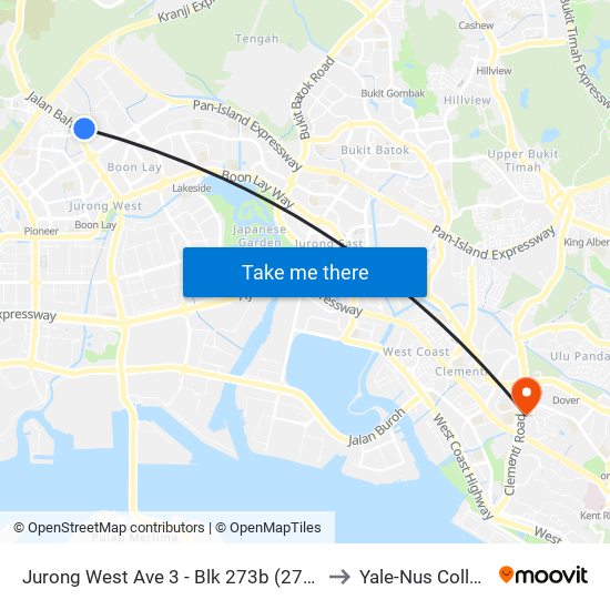 Jurong West Ave 3 - Blk 273b (27459) to Yale-Nus College map