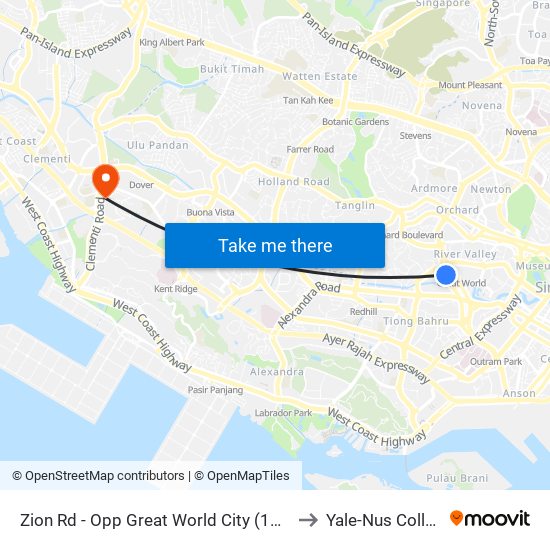Zion Rd - Opp Great World City (13121) to Yale-Nus College map