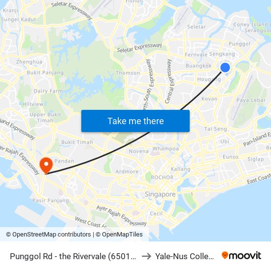 Punggol Rd - the Rivervale (65019) to Yale-Nus College map