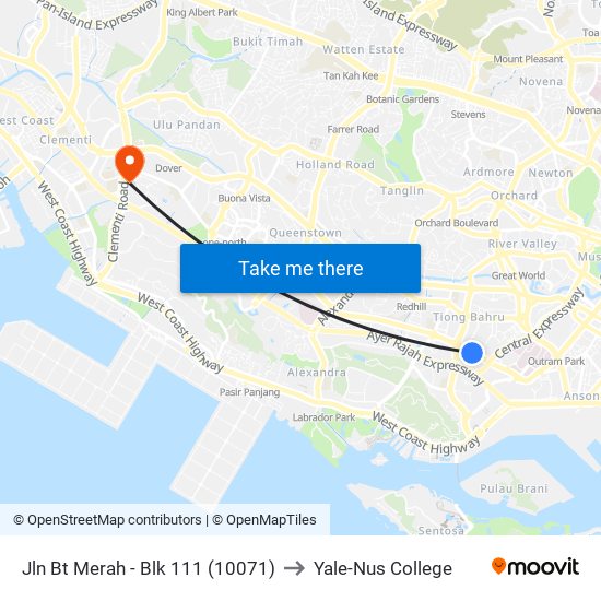 Jln Bt Merah - Blk 111 (10071) to Yale-Nus College map