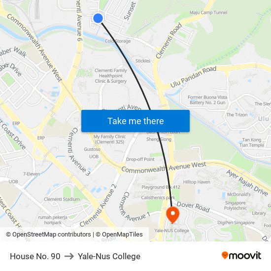 House No. 90 to Yale-Nus College map