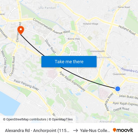 Alexandra Rd - Anchorpoint (11521) to Yale-Nus College map