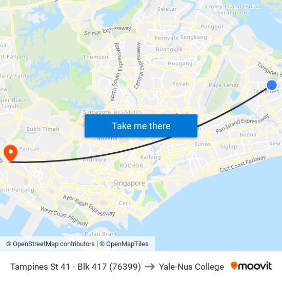 Tampines St 41 - Blk 417 (76399) to Yale-Nus College map