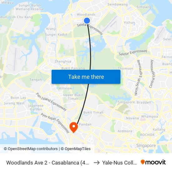 Woodlands Ave 2 - Casablanca (46229) to Yale-Nus College map