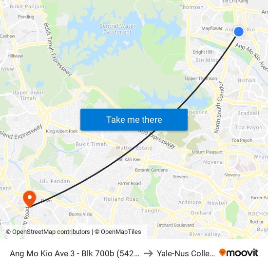 Ang Mo Kio Ave 3 - Blk 700b (54241) to Yale-Nus College map