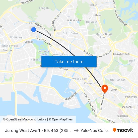 Jurong West Ave 1 - Blk 463 (28511) to Yale-Nus College map