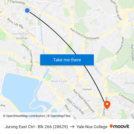 Jurong East Ctrl - Blk 266 (28629) to Yale-Nus College map