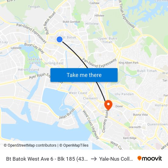 Bt Batok West Ave 6 - Blk 185 (43379) to Yale-Nus College map