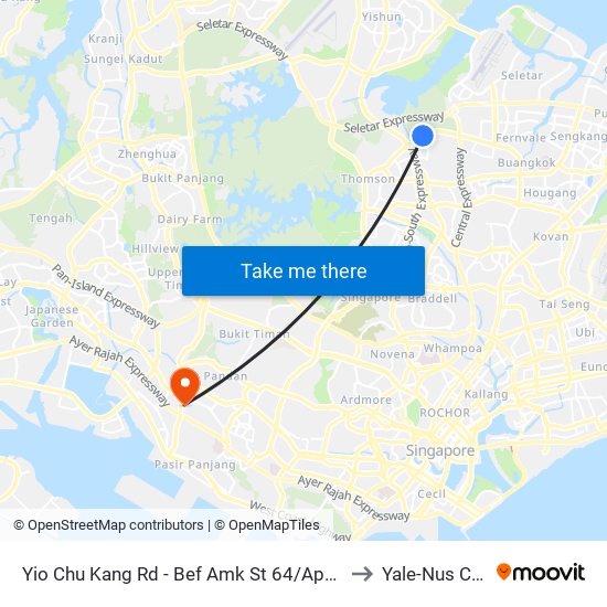 Yio Chu Kang Rd - Bef Amk St 64/Apple Sg (55049) to Yale-Nus College map