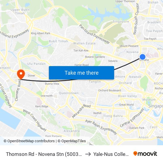 Thomson Rd - Novena Stn (50038) to Yale-Nus College map