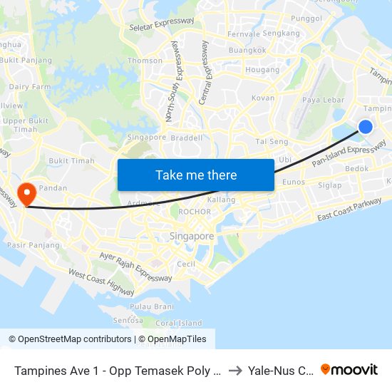 Tampines Ave 1 - Opp Temasek Poly East G (75221) to Yale-Nus College map