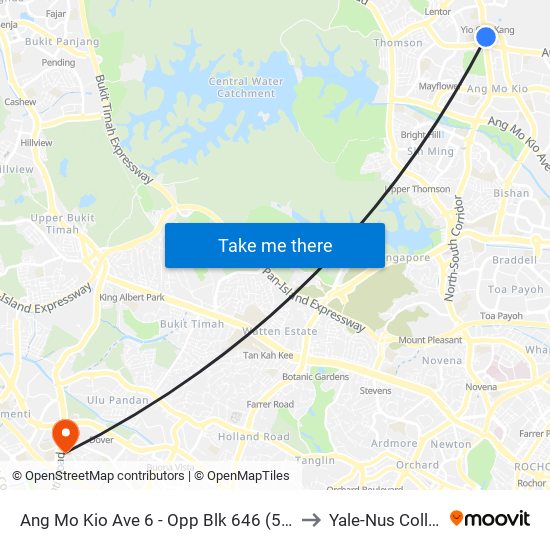 Ang Mo Kio Ave 6 - Opp Blk 646 (55209) to Yale-Nus College map