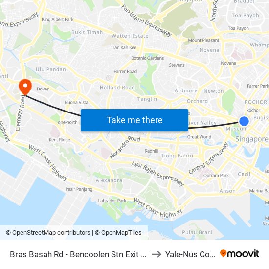 Bras Basah Rd - Bencoolen Stn Exit B (08069) to Yale-Nus College map