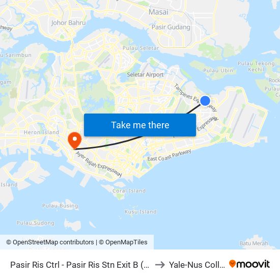 Pasir Ris Ctrl - Pasir Ris Stn Exit B (77039) to Yale-Nus College map