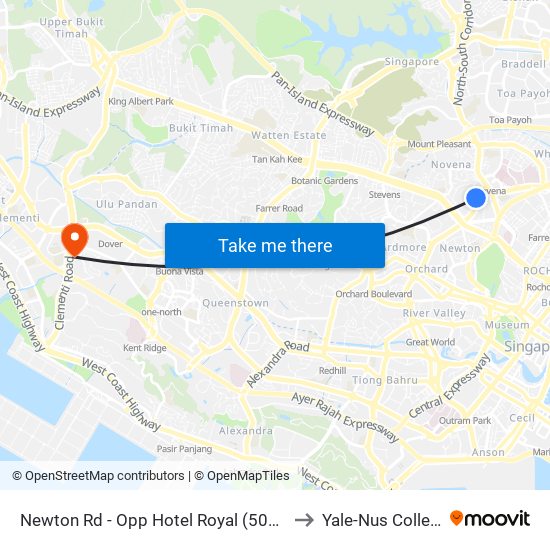 Newton Rd - Opp Hotel Royal (50061) to Yale-Nus College map
