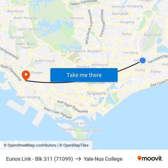 Eunos Link - Blk 311 (71099) to Yale-Nus College map