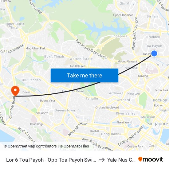 Lor 6 Toa Payoh - Opp Toa Payoh Swim Cplx (52509) to Yale-Nus College map