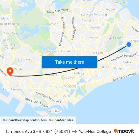 Tampines Ave 3 - Blk 831 (75081) to Yale-Nus College map