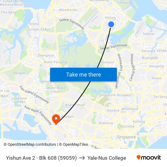Yishun Ave 2 - Blk 608 (59059) to Yale-Nus College map