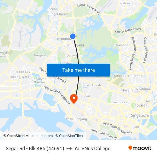 Segar Rd - Blk 485 (44691) to Yale-Nus College map
