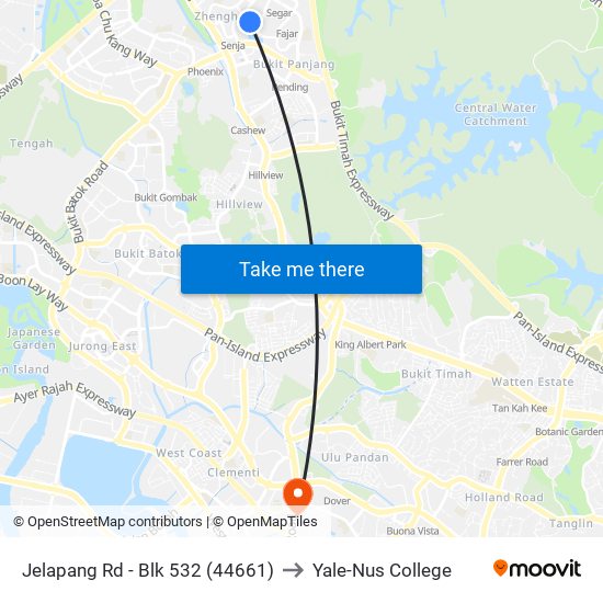 Jelapang Rd - Blk 532 (44661) to Yale-Nus College map