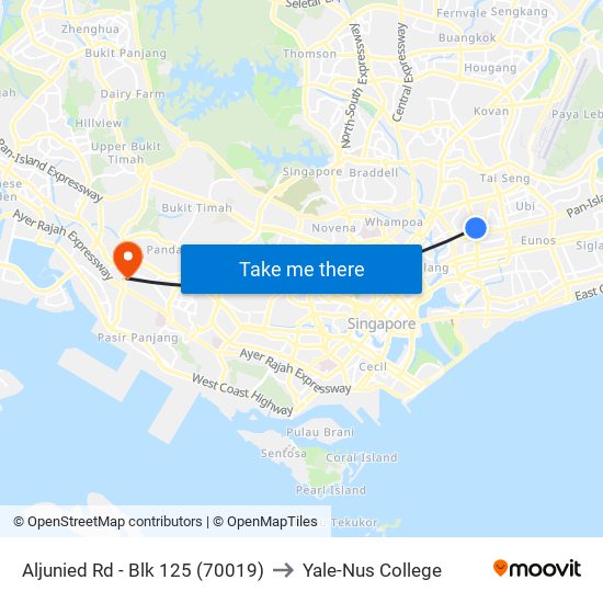 Aljunied Rd - Blk 125 (70019) to Yale-Nus College map