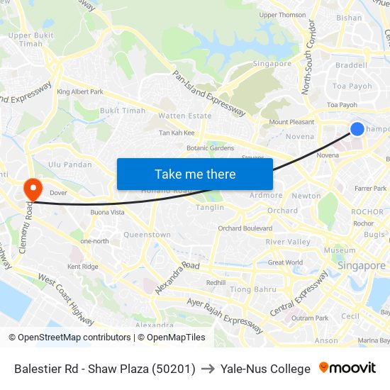 Balestier Rd - Shaw Plaza (50201) to Yale-Nus College map