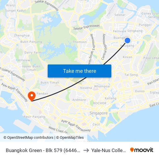 Buangkok Green - Blk 579 (64461) to Yale-Nus College map