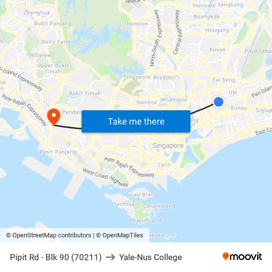 Pipit Rd - Blk 90 (70211) to Yale-Nus College map