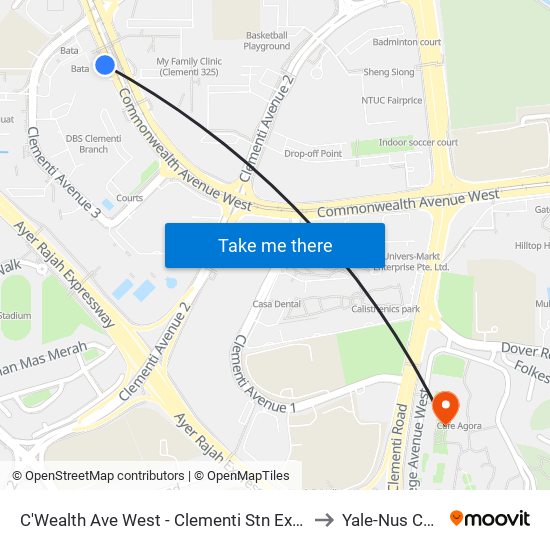 C'Wealth Ave West - Clementi Stn Exit A (17171) to Yale-Nus College map