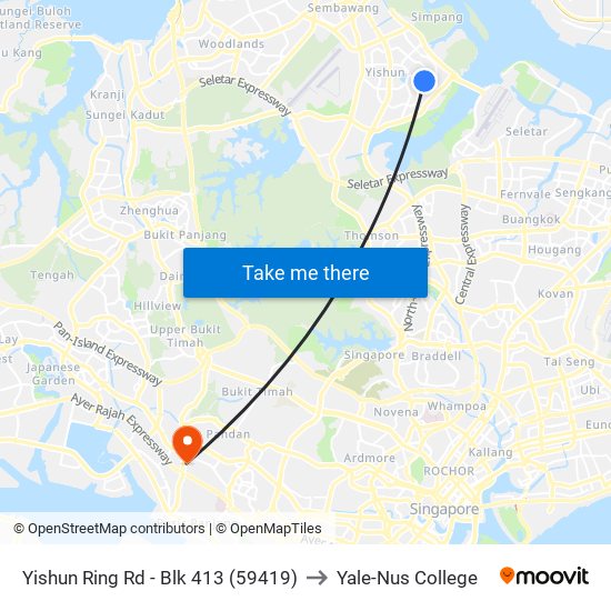 Yishun Ring Rd - Blk 413 (59419) to Yale-Nus College map