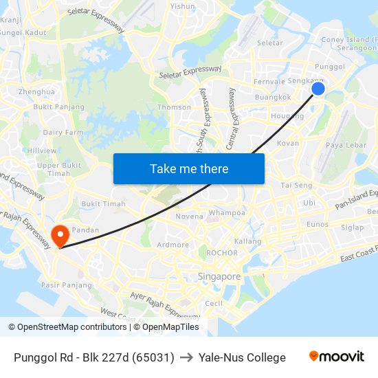 Punggol Rd - Blk 227d (65031) to Yale-Nus College map
