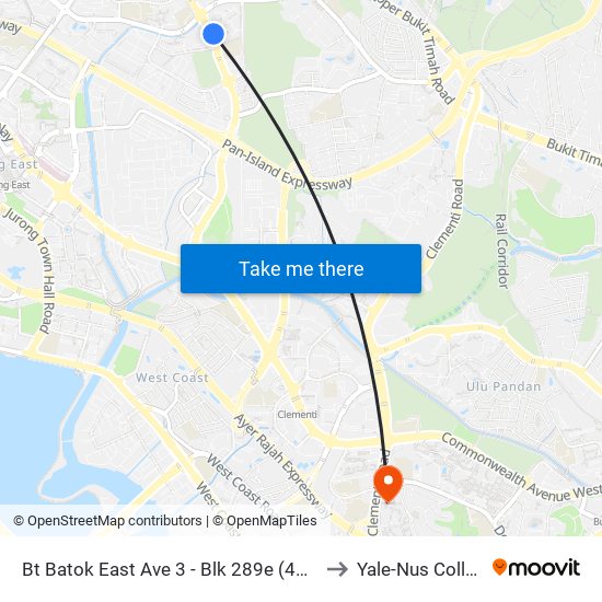Bt Batok East Ave 3 - Blk 289e (43619) to Yale-Nus College map