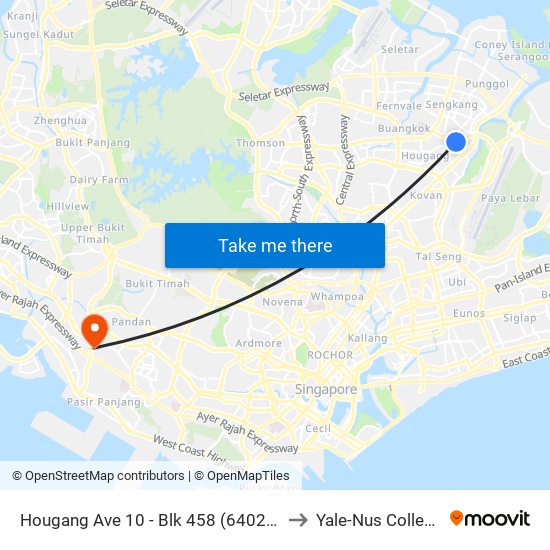 Hougang Ave 10 - Blk 458 (64021) to Yale-Nus College map