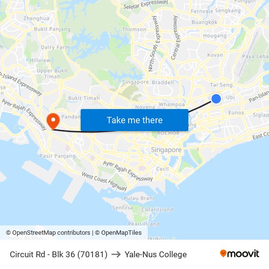 Circuit Rd - Blk 36 (70181) to Yale-Nus College map