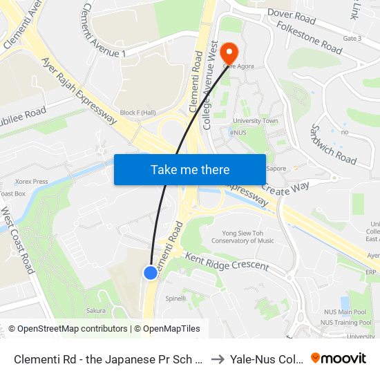 Clementi Rd - the Japanese Pr Sch (16151) to Yale-Nus College map
