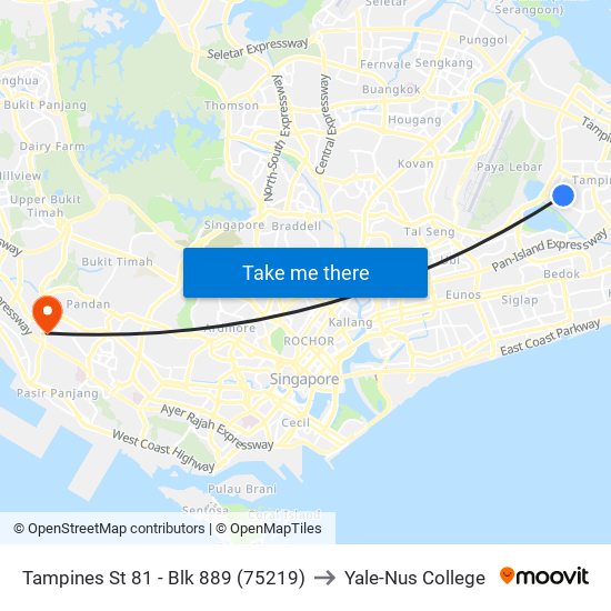 Tampines St 81 - Blk 889 (75219) to Yale-Nus College map