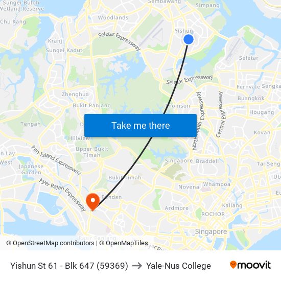 Yishun St 61 - Blk 647 (59369) to Yale-Nus College map