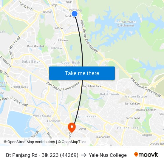 Bt Panjang Rd - Blk 223 (44269) to Yale-Nus College map