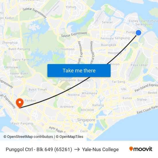 Punggol Ctrl - Blk 649 (65261) to Yale-Nus College map