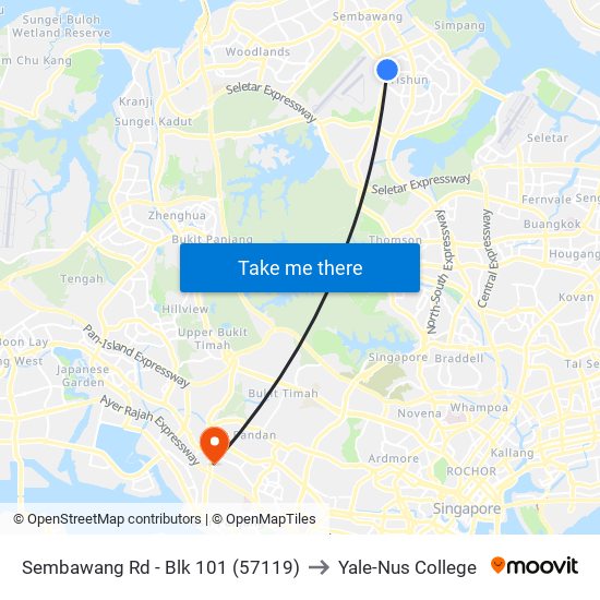 Sembawang Rd - Blk 101 (57119) to Yale-Nus College map