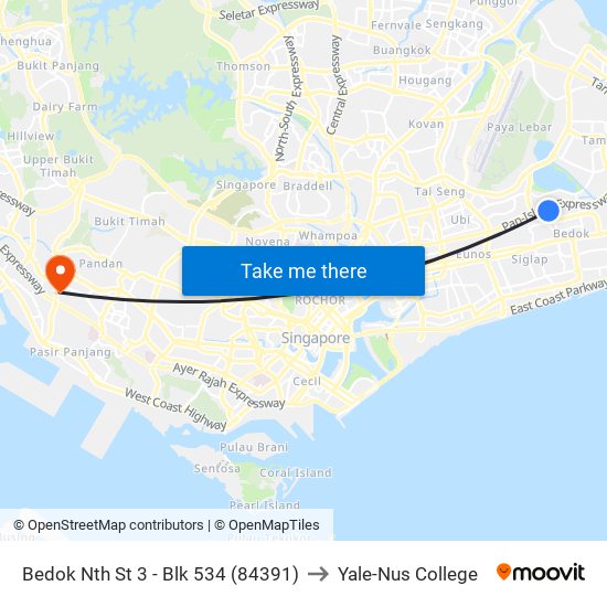 Bedok Nth St 3 - Blk 534 (84391) to Yale-Nus College map