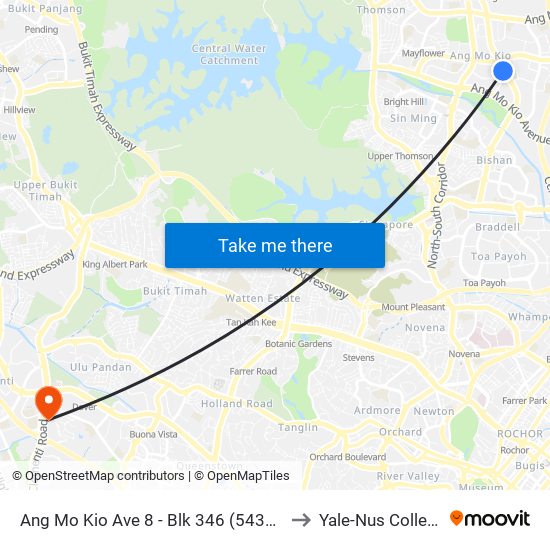 Ang Mo Kio Ave 8 - Blk 346 (54331) to Yale-Nus College map