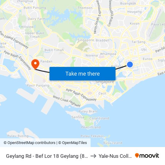 Geylang Rd - Bef Lor 18 Geylang (80089) to Yale-Nus College map