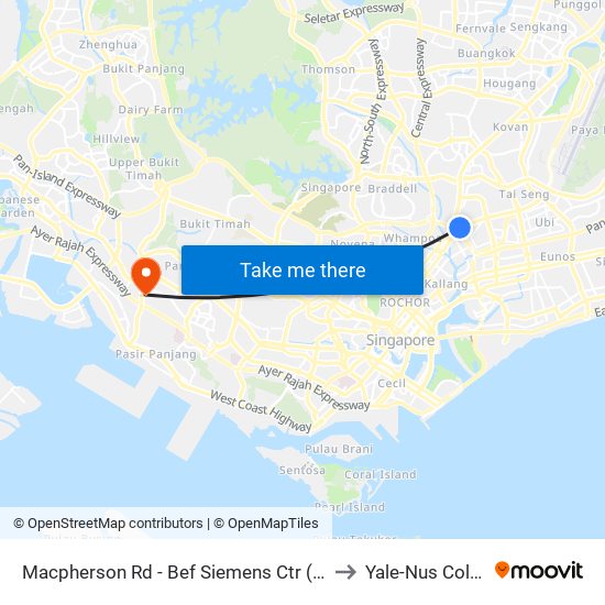 Macpherson Rd - Bef Siemens Ctr (60219) to Yale-Nus College map